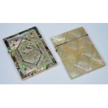 A MOTHER OF PEARL AND PAUA SHELL CARD CASE with oriental pheasant decoration and another with