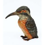 A BERGMAN STYLE BRONZE COLD PAINTED SCULPTURE of a standing kingfisher, 9cm high