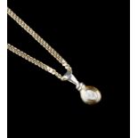 A DIAMOND SINGLE STONE PENDANT ON CHAIN, the oval brilliant-cut diamond in an 18ct two colour gold