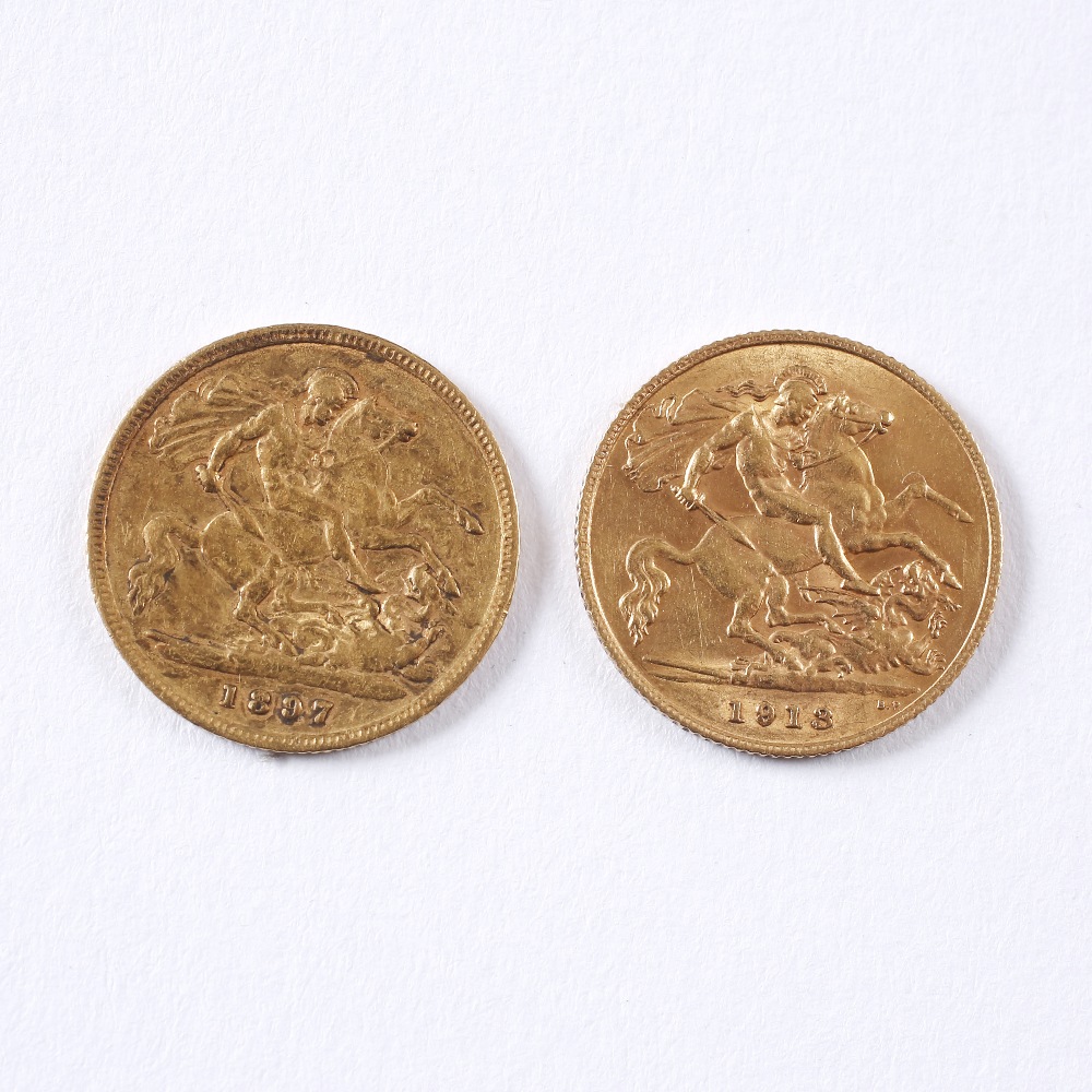 TWO GOLD 1/2 SOVEREIGNS 1897 AND 1913