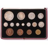 A GEORGE VI 1937 CORONATION SPECIMEN COIN SET, fifteen coins fitted in a red leather case, 19cm
