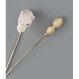 A COLLECTION OF VICTORIAN AND LATER HAT PINS AND STICK PINS, to include a conch shell stick pin,