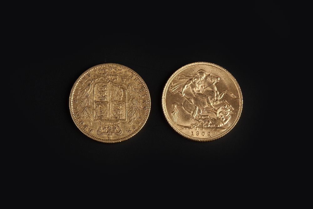 TWO SOVEREIGNS, comprising a Victoria sovereign, dated 1869, and an Edward VII sovereign, dated 1909