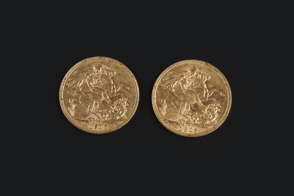 TWO GEORGE V SOVEREIGNS, dated 1913 and 1915 (2)