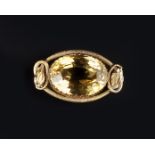 FIVE BROOCHES, comprising a citrine single stone brooch, the oval mixed-cut citrine framed by an