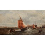 S. SLADER shipping off Dover on a windy day, oil on board signed and dated 1894, 18.5cm x 33.5cm