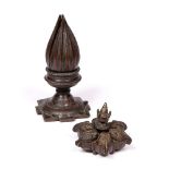 AN EASTERN BRONZE FOLDING CANDLESTICK of lotus design, the screw mechanism revealing two layers of