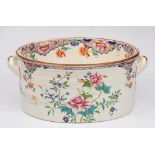 AN EARLY 19TH CENTURY SPODE TWIN HANDLED POTTERY FOOTBATH printed and painted with oriental