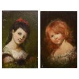 19TH CENTURY FRENCH SCHOOL a pair of miniature portraits of young girls, each wearing a chemise