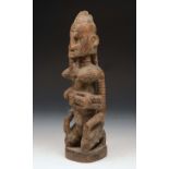 AN OLD AFRICAN MALI DOGON MATERNITIY FIGURE kneeling mother and child 35cm high