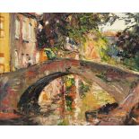 BERYL GRANT River bridge, Bruges, oil on panel, 26cm