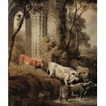 SAMUEL HOWITT (c.1765-1822) 'Cattle Watering by a Ruin', signed, watercolour, 21.5 x 17cm With J