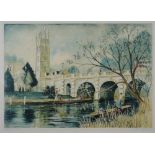 JEREMY KING (20TH CENTURY) Punting, Magdalen Bridge, Oxford, artist proof lithograph, pencil