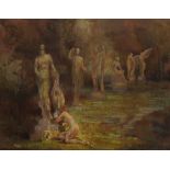 GEORGE SHERINGHAM (1884-1937) A formal garden with classical statues and crouching nude, signed,