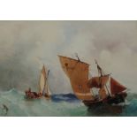 LUIGI RICCARDI (1808-1877) Fishing boats in full sail in choppy waters, signed, watercolour, 21 x