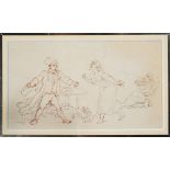 THOMAS ROWLANDSON (1756-1827) Two figures conversing by a table with dogs alongside, a preliminary