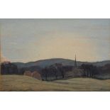 HENRY PAYNE (1868-1940) A country landscape with church and distant hills, faintly signed and