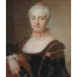 PIERRE ALLAIS (1700-1781/82) Portrait of an aristocratic lady, her hair tied by a pink ribbon and