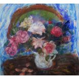 C * H * T * (20TH CENTURY) Still life - a jug of mixed flowers, signed with initials, pastels, 49