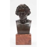 A FRENCH BRONZE BUST modelled as Beethoven, signed 'Gallet' and impressed mark 'Bronze Garanti' on