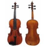 A 19TH CENTURY HOPF VIOLIN with single piece back; together with four various bows, cased