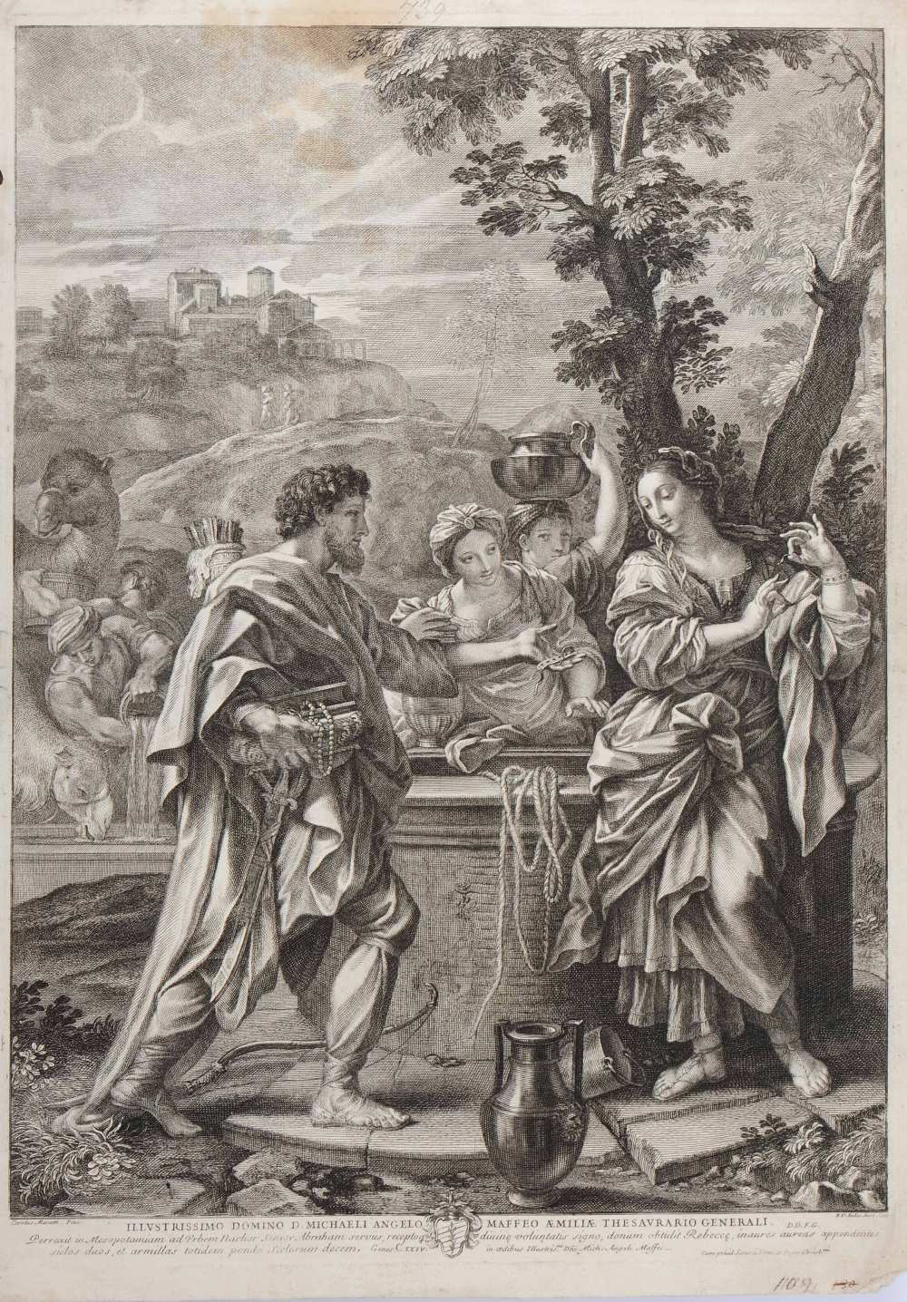 ROBERT VAN AUDENAERDE AFTER CARLO MARATTI Rebecca at the well, engraving, 47 x 33cm; and five