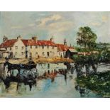 RICHARD (DICK) BAILLIE (20TH CENTURY) River landscape with horse drawn cart, signed and dated