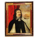 17TH CENTURY SPANISH SCHOOL Half length portrait of a gentleman with shoulder length hair and