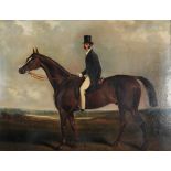 CIRCLE OF HARRY HALL (1814-1882) A bay horse in a landscape with gentleman rider, oil on canvas laid