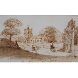 HENRY MOSES (1782-1870) 'Ringswold Church from the Dover Road', inscribed with title, pen, ink and