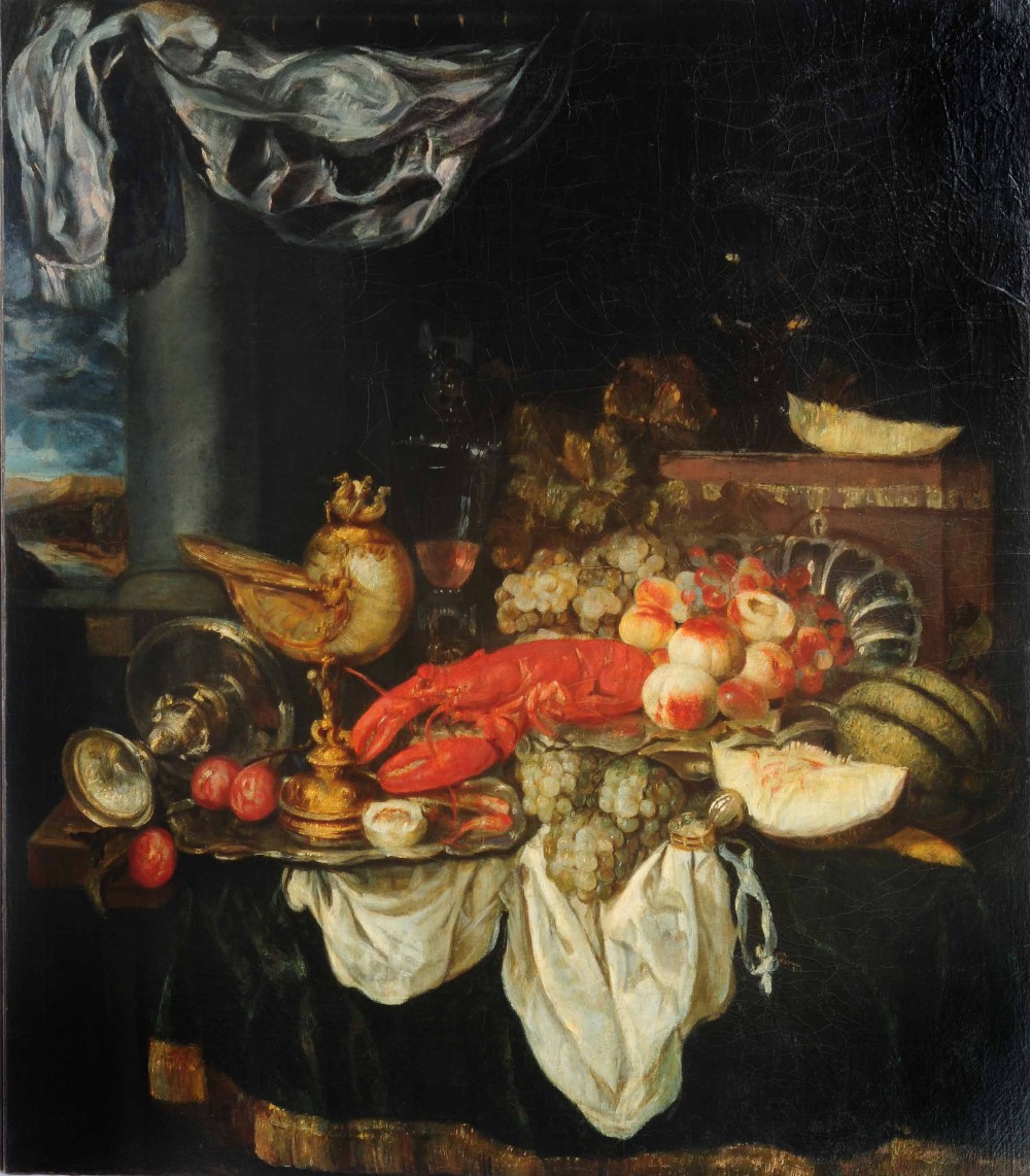 CIRCLE OF MIGUEL CANALS (1925-1995) Still life - an abundance of fruit with lobster and further