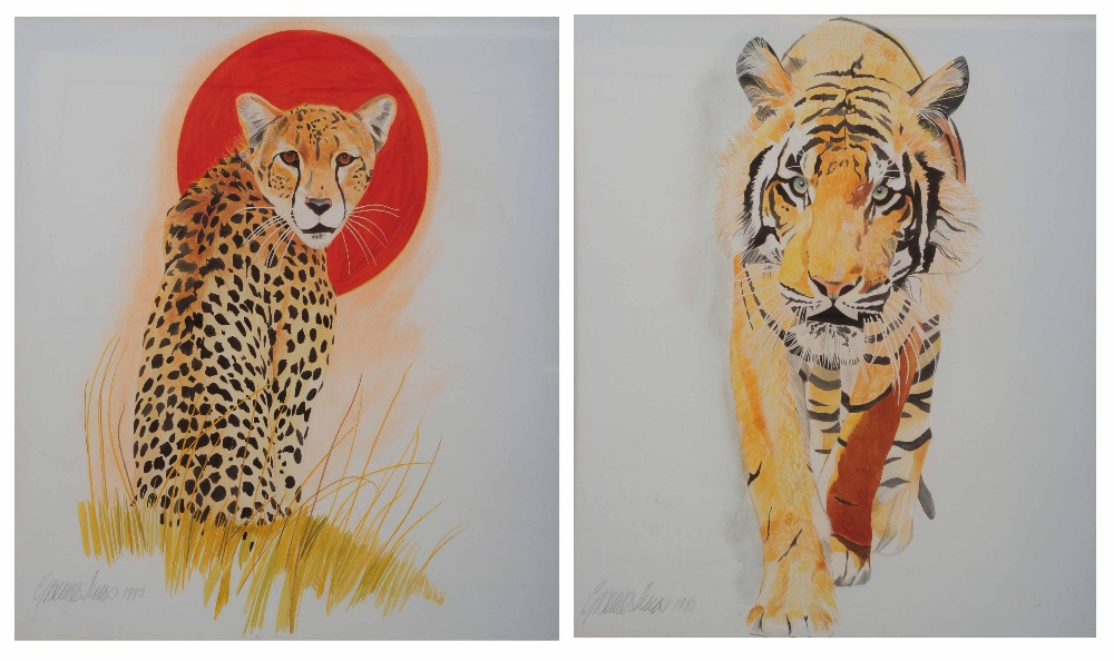 GRAEME SIMS (20TH CENTURY) A prowling tiger, signed and dated 1980, watercolour, 53 x 48cm; and