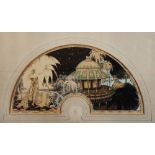 GEORGE SHERINGHAM (1884-1937) An orientalist idyll (design for a fan), signed, gouache on silk, 24 x