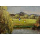 MAX BRADSELL (20TH CENTURY) Letchworth Golf Course 17th Hole, signed, oil on board, 23 x 33cm