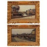 FRENCH SCHOOL (EARLY 20TH CENTURY) 'Paris', a pair, one indistinctly signed, oil on panel, 12 x 21cm