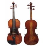 A LATE 19TH CENTURY VIOLIN probably French, with single piece back and with printed label