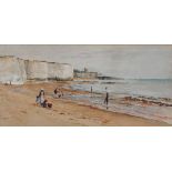 LINNIE WATT (act. 1865-1908) Beach scene at low tide with mother and children, signed,