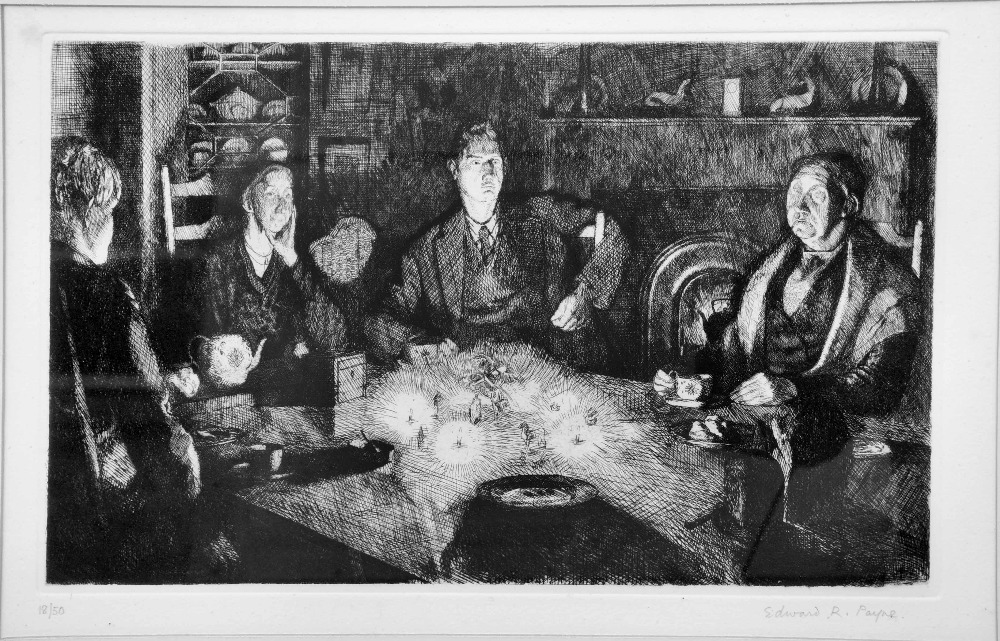 EDWARD PAYNE (1906-1991) Family group - a Birthday Party at St. Lo's, etching, pencil signed in