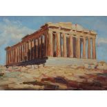 GREEK SCHOOL Study of a temple, signed, oil on canvas, 18 x 26cm; another similar; and Delighagi -