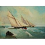 W * I * (EARLY 20TH CENTURY) Racing yachts at sea, signed with initials and dated 1910, oil on