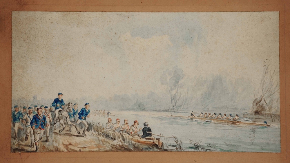 19TH CENTURY ENGLISH SCHOOL Boat racing on the river, watercolour, 19 x 35cm; and further