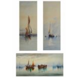 B * S * B * Sailing ships in tranquil waters, a pair, one signed, watercolours, 52 x 18cm; and one