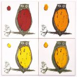 Kenneth Clark (1922-2012) and Ann-Wynn Reeves (1929-?) Set of four 'Owl' tiles in orange, red and