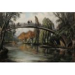 David Muirhead Bone (1876-1953) Footbridge over the Cherwell, Oxford signed (lower right) pastels