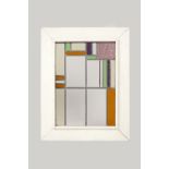 De Stijl School Stained glass, in the manner of Theo Van Doesburg leaded, in white frame 52.5cm x