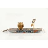 John Maltby (b.1936) 'Horatio', cat on boat wood and ceramic signed 21.5cm across.