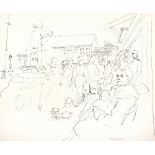 Roy Spencer (1918-2006) The cafe signed (lower right) pen and ink 33.5cm x 41cm.