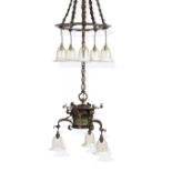 Attributed to Birmingham Guild of Handicrafts Arts & Crafts chandelier ceiling light hammered