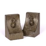 Robert Thompson of Kilburn (1876-1955) Pair of Mouseman book ends oak carved mice signature each