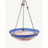 Degue of France Ceiling light pink and blue glass with metal link hanging chains interspersed with